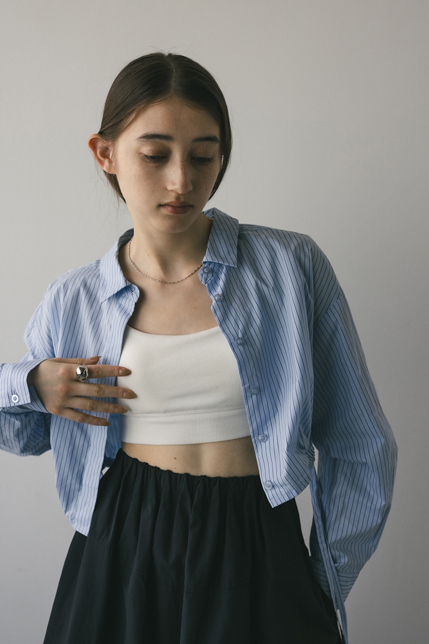 ヘムギャザーショートシャツ 柄BLU FREE