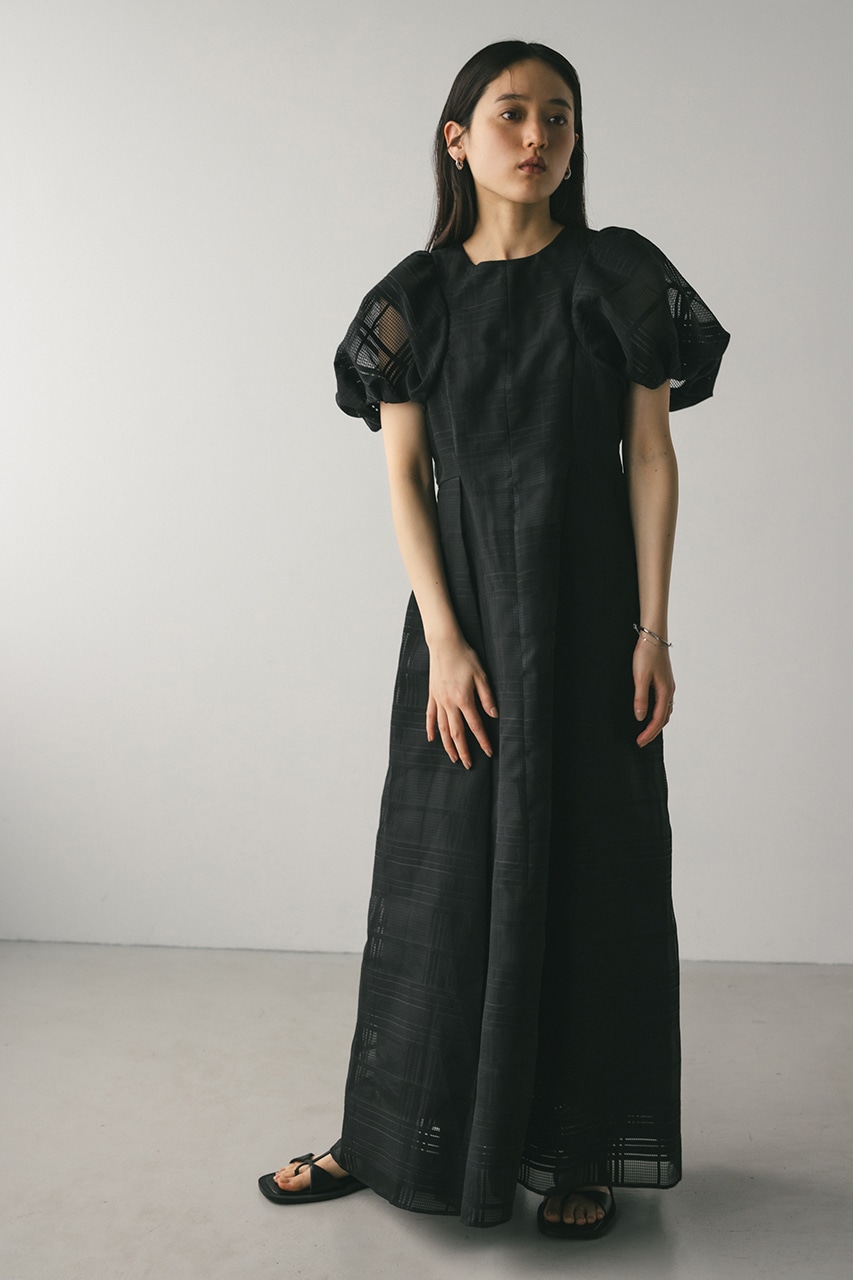 シアーチェックワンピース BLK M