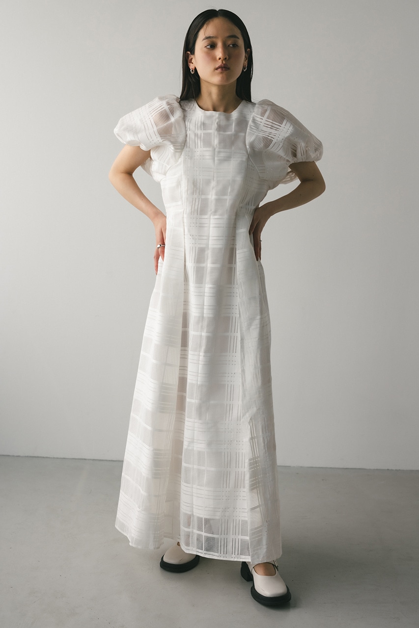 シアーチェックワンピース WHT S