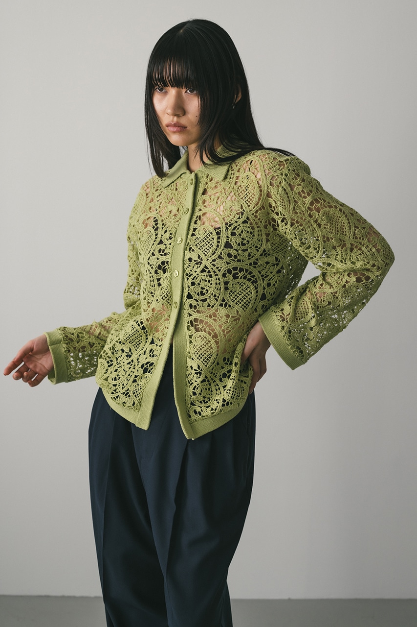 クロシェレースニットシャツ GRN FREE