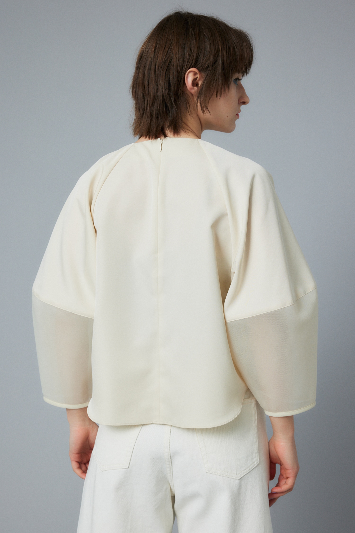 Volume sleeve docking blouse O/WHT FREE