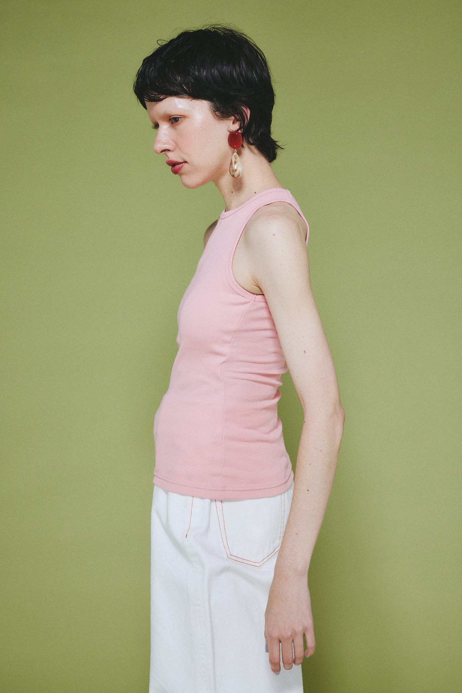 Asymmetry neck tank top L/PNK FREE