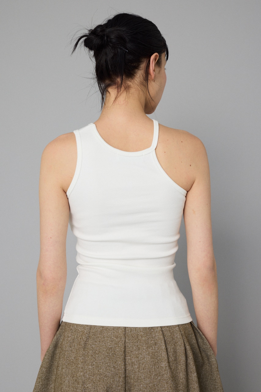 Asymmetry neck tank top WHT FREE