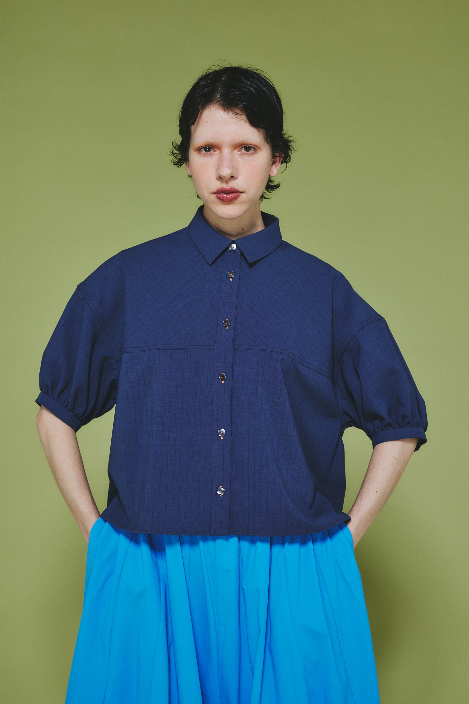 Stripe half sleeve shirt 柄NVY FREE