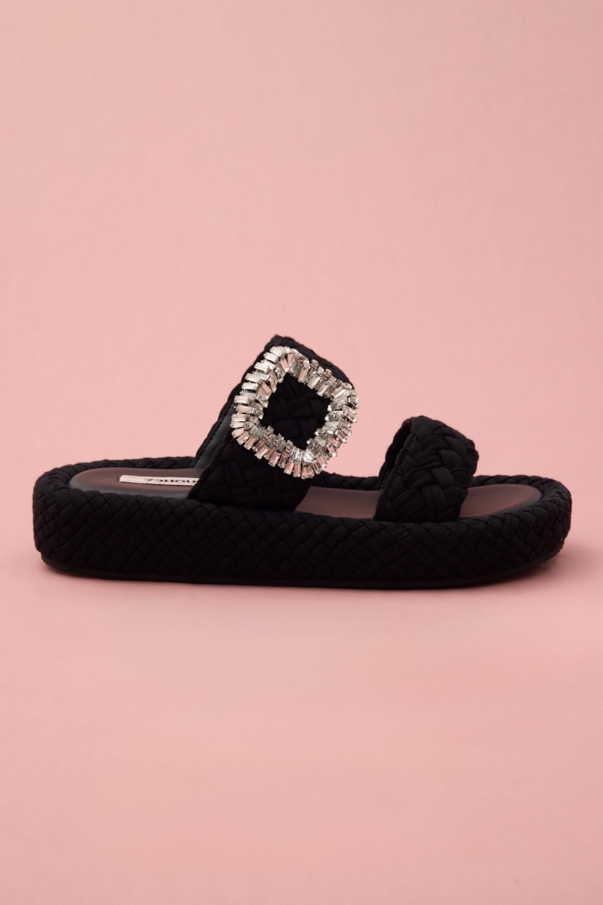 パフバックルフラットサンダル BLK 24.5cm
