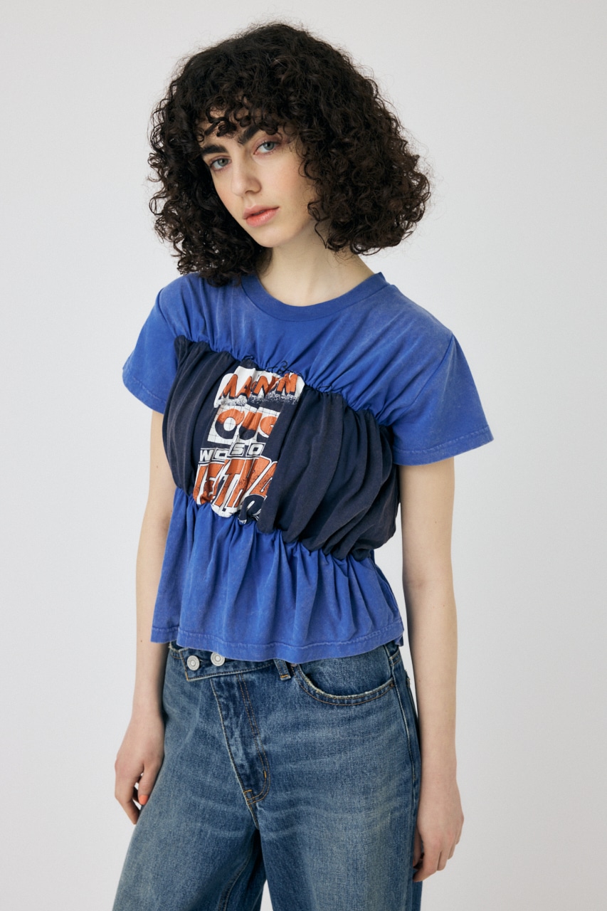 SHIRRING DOCKING Tシャツ BLU FREE