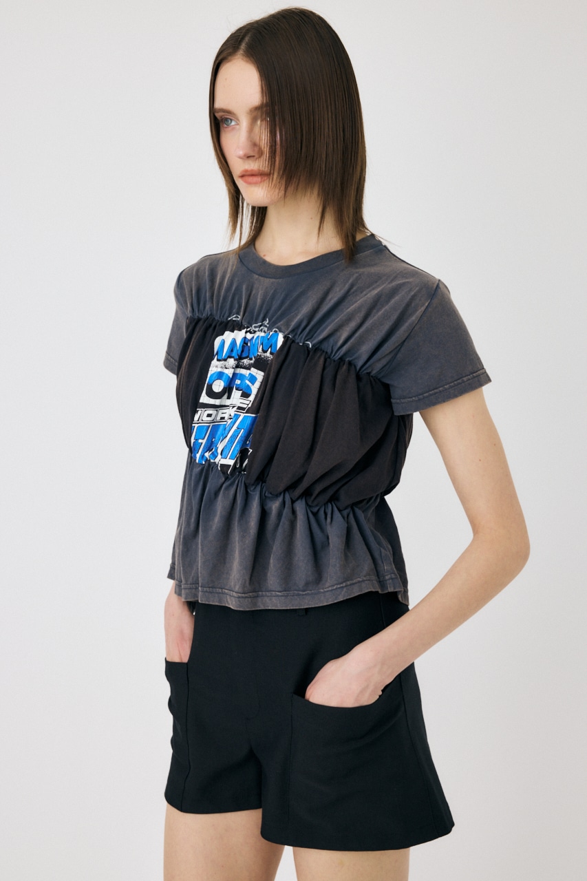 SHIRRING DOCKING Tシャツ L/BLK FREE