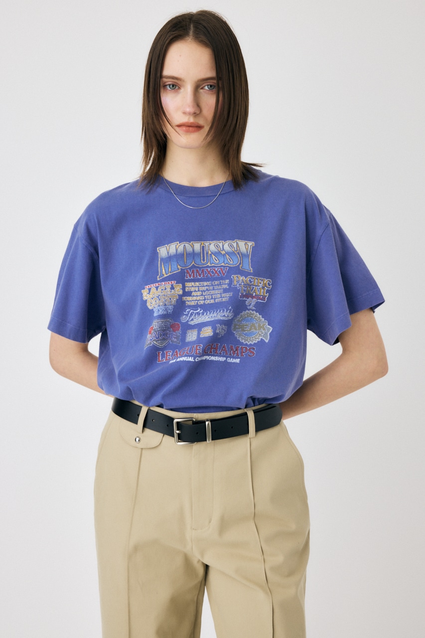 MOUSSY LEAGUE CHAMPS 25 Tシャツ BLU FREE