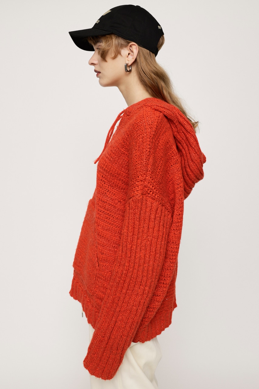 HOODED TUNIC KNIT トップス｜FREE｜L/RED 