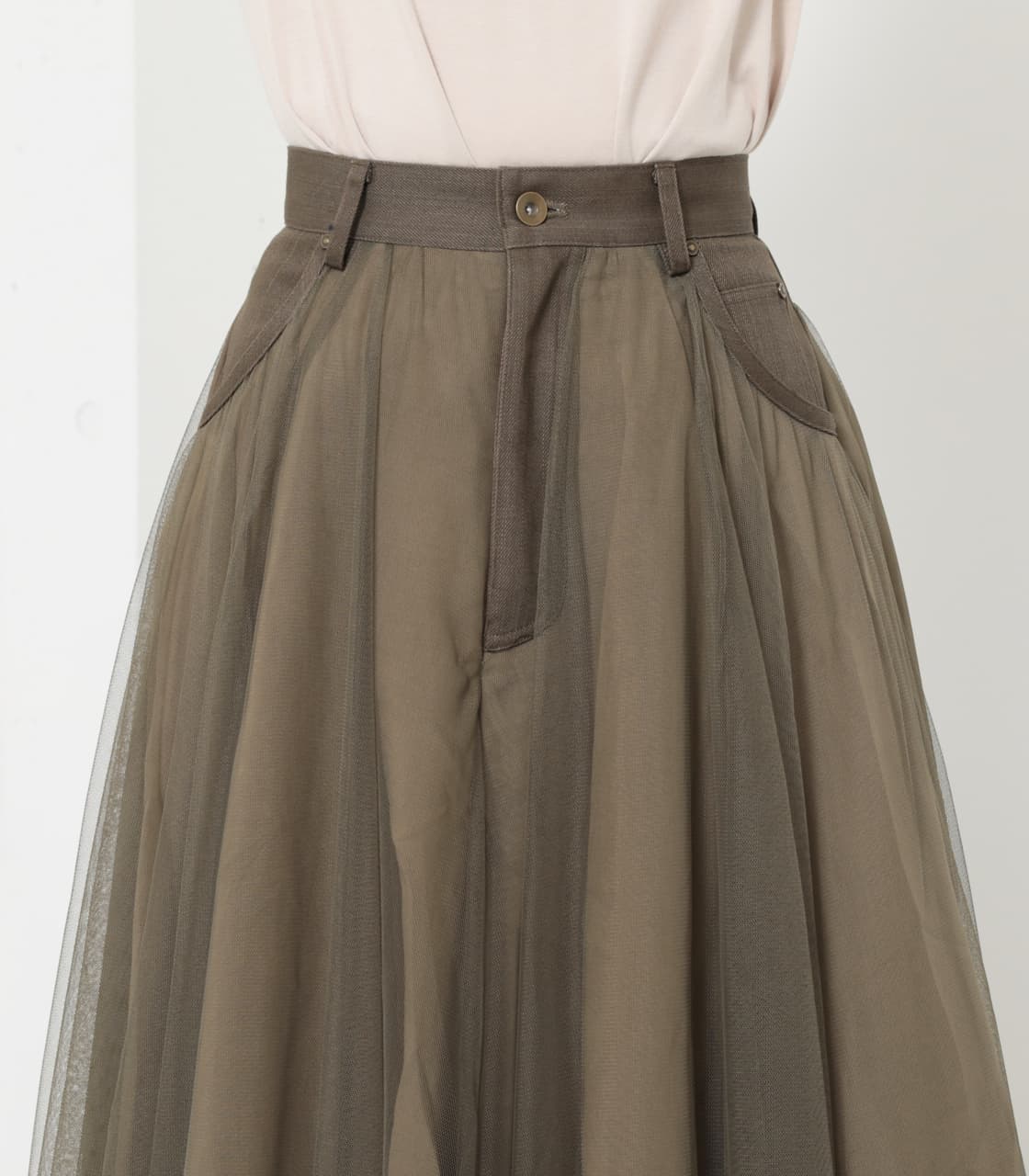 rienda | Denim Mix Tulle J／W SK (スカート(ミディアム) ) |SHEL  