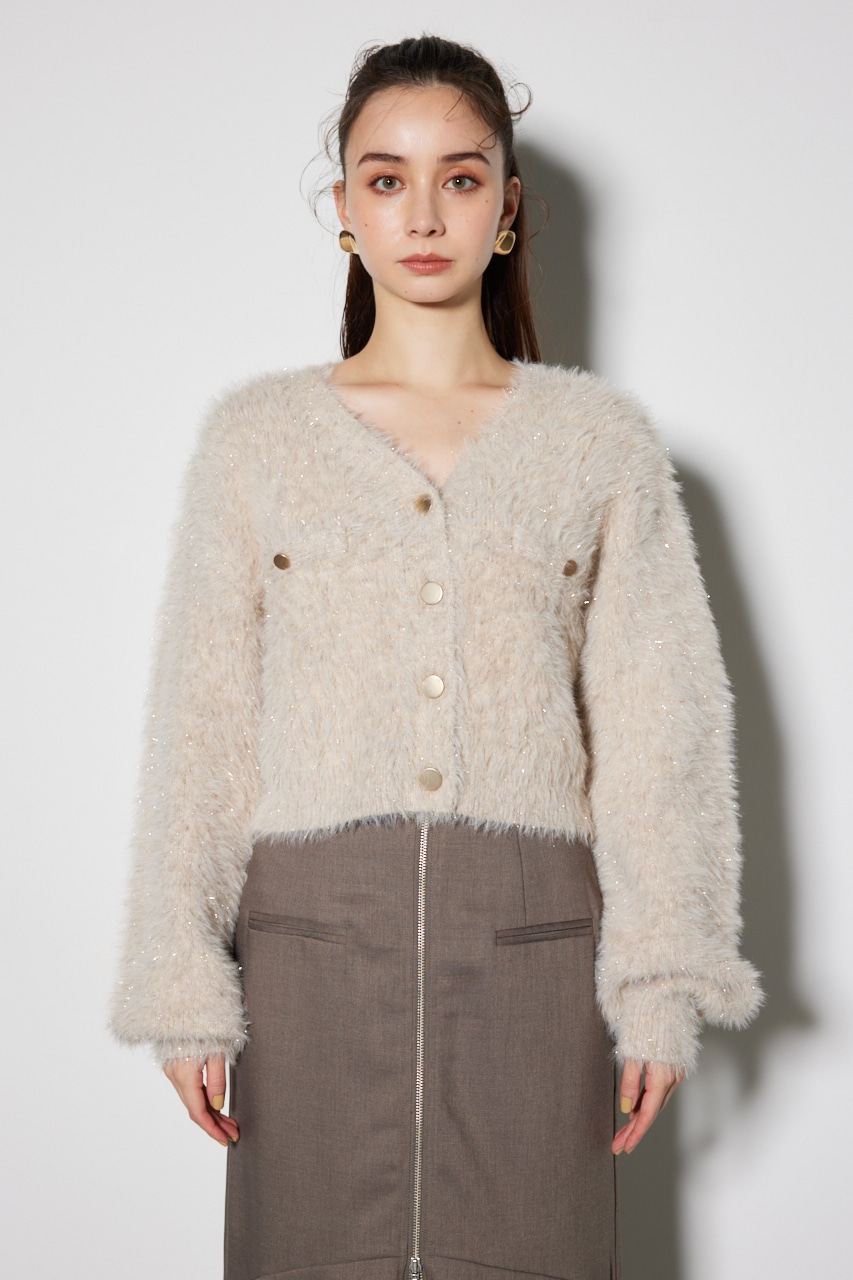 rienda | フェイクフェザーラメニットジャケットカーデ (ニット