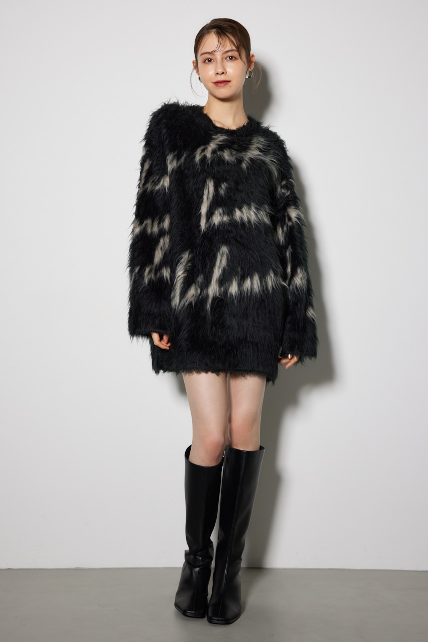 【岡崎紗絵さん着用アイテム】2WAYロングシャギールーズジャガードニットカーデ 柄BLK FREE