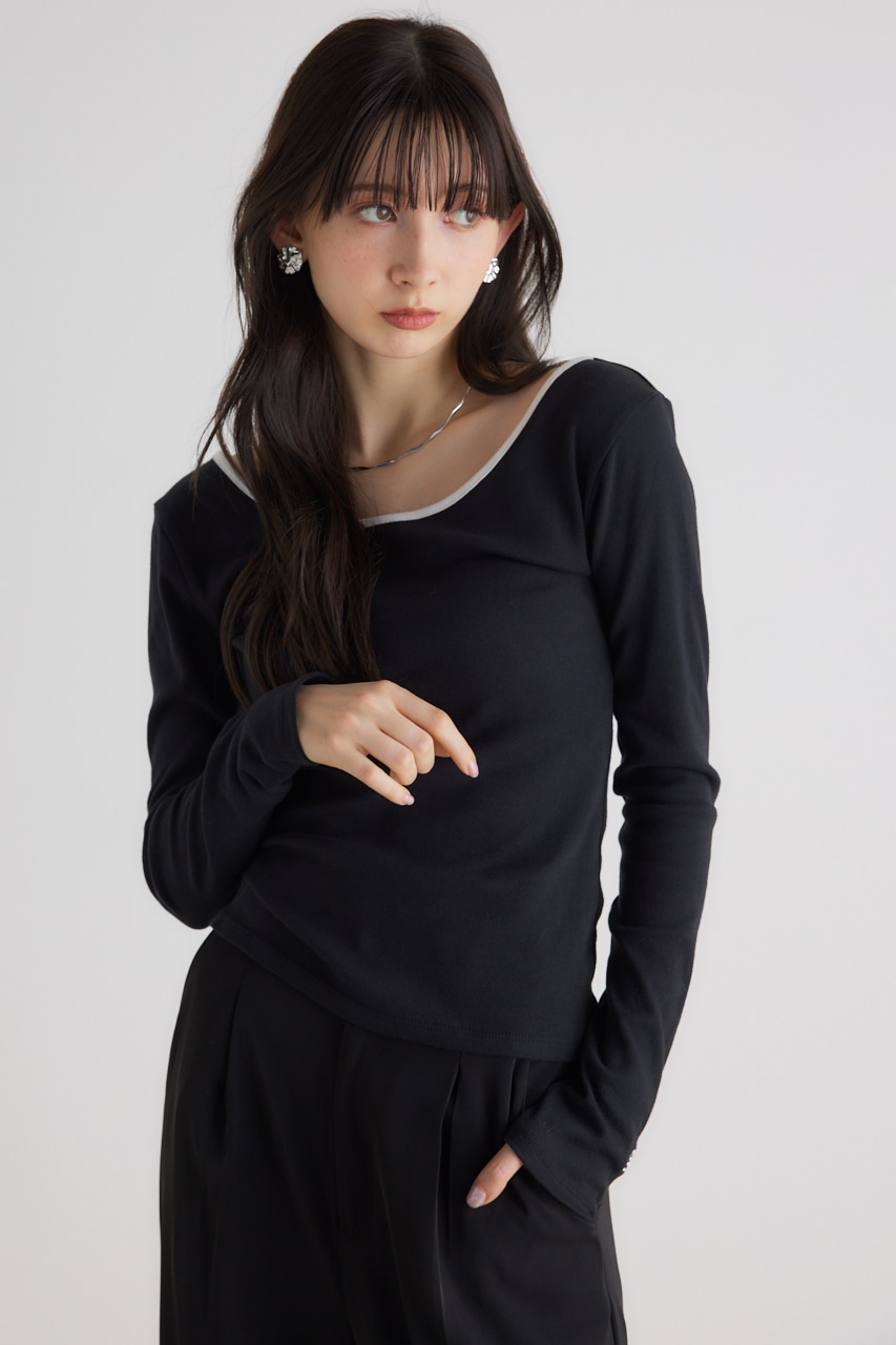 【WEB限定】バイカラーバックリボンロンT BLK FREE