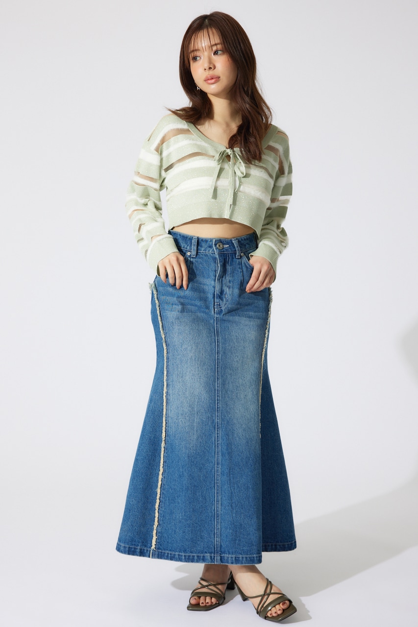 シアーボーダーニットカーディガン GRN FREE