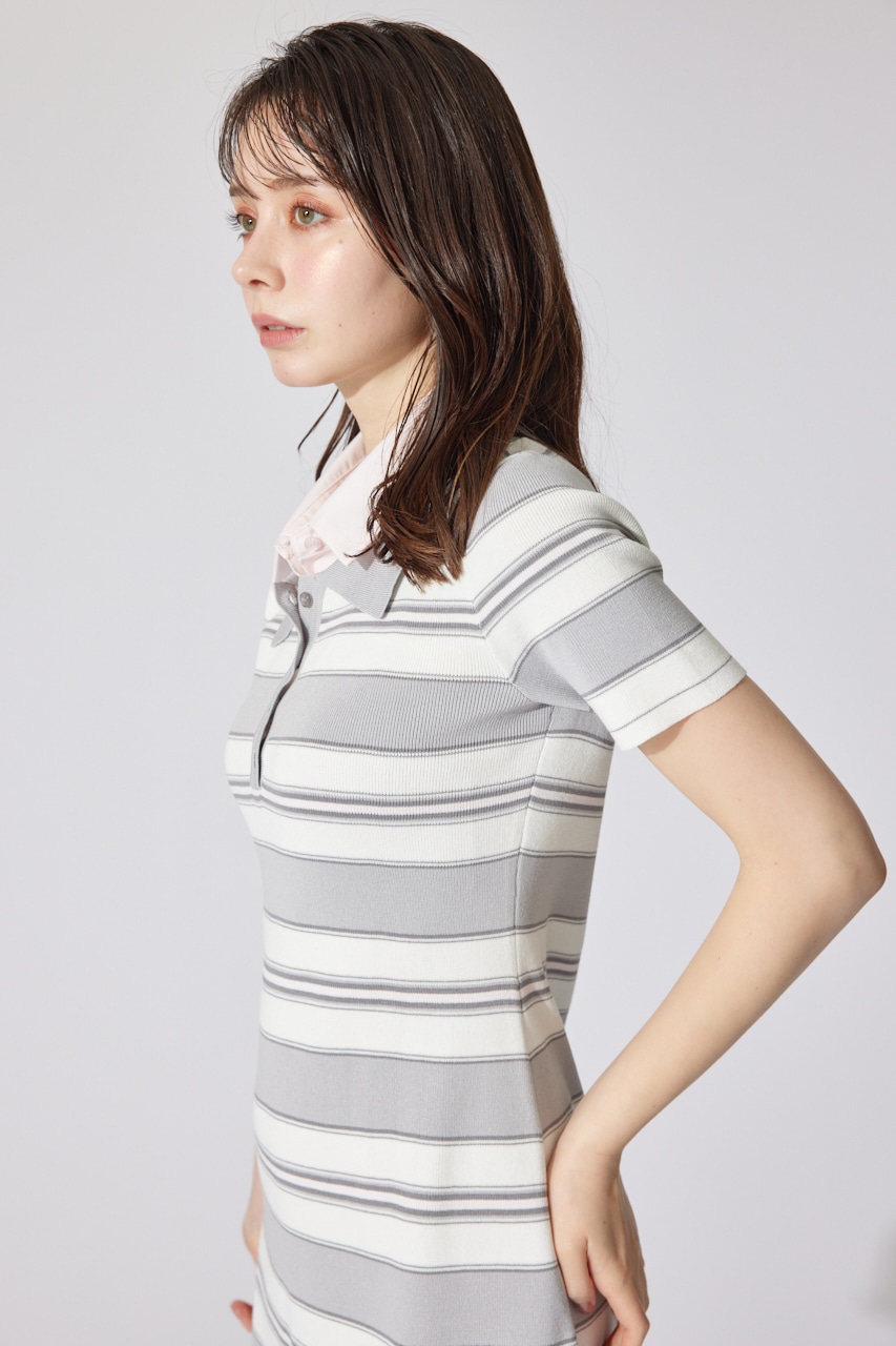 ダブルカラーニットワンピース GRY FREE