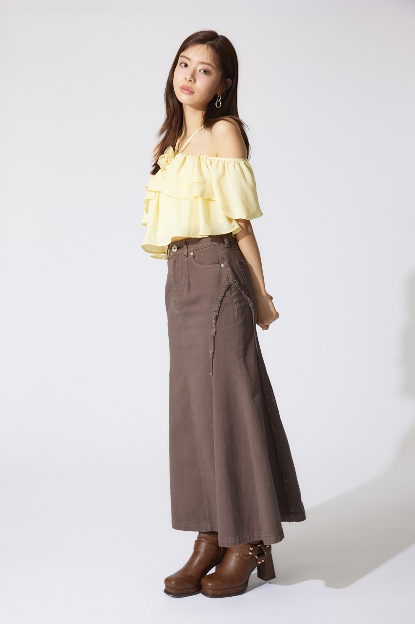 バルーンオフショルティアードブラウス L/YEL FREE