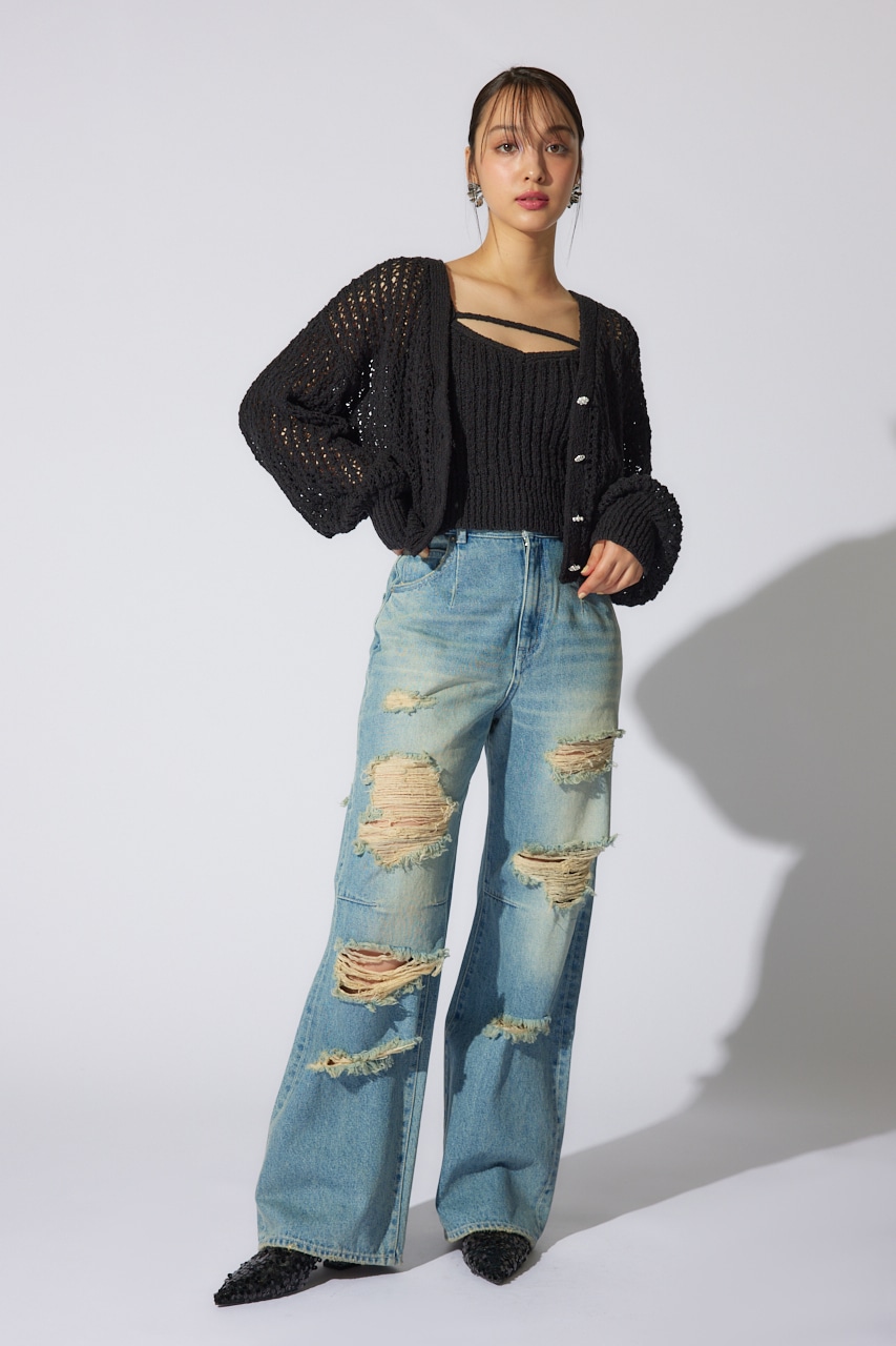 ビジューニットカーディガン BLK FREE