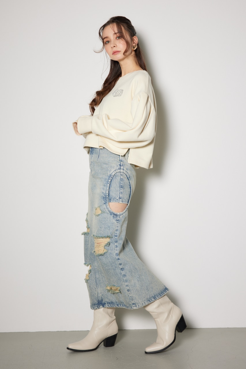 ラインストーンロゴスウェットトップス L/YEL FREE