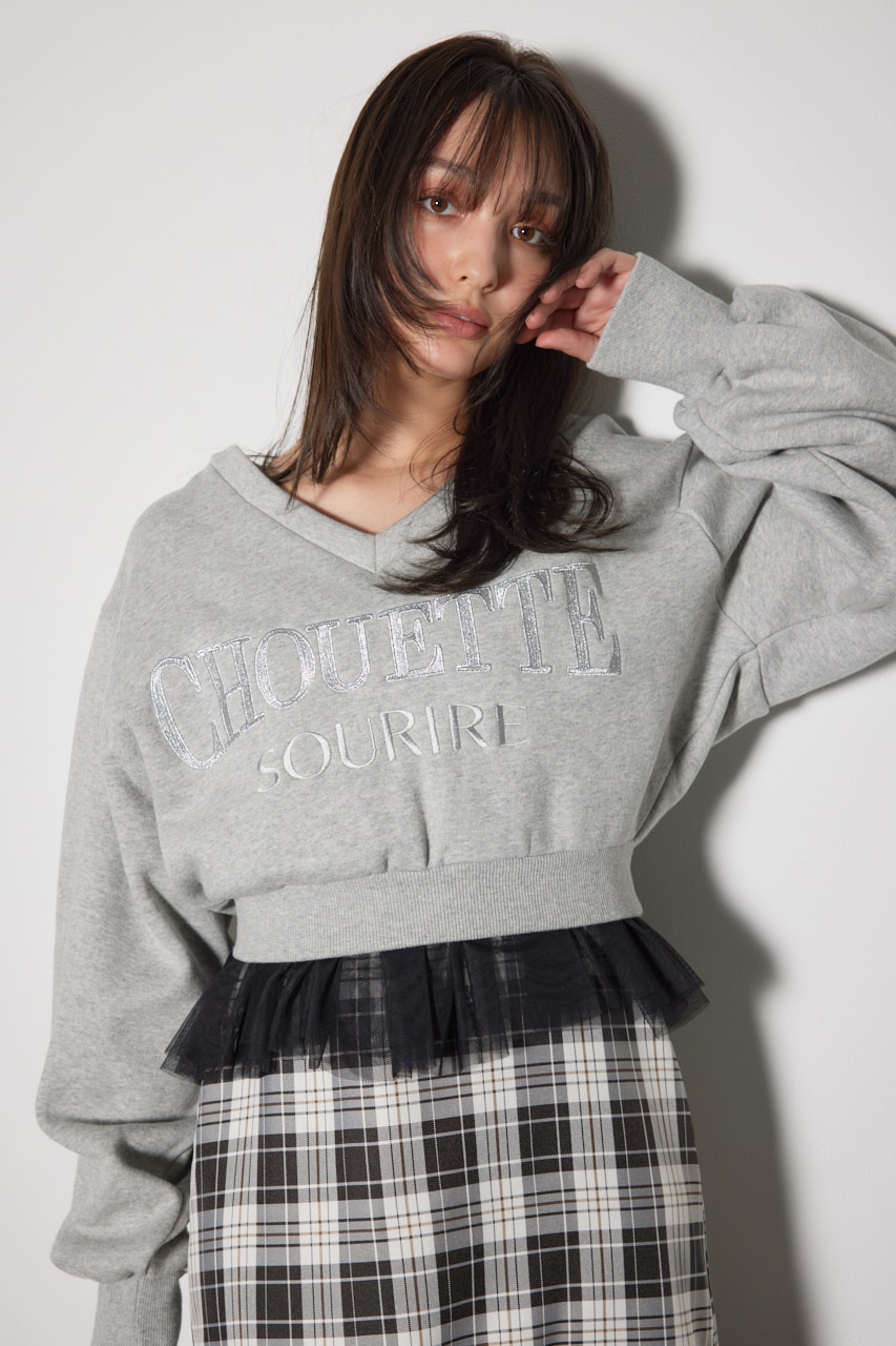 Vネックショートスウェットトップス GRY FREE