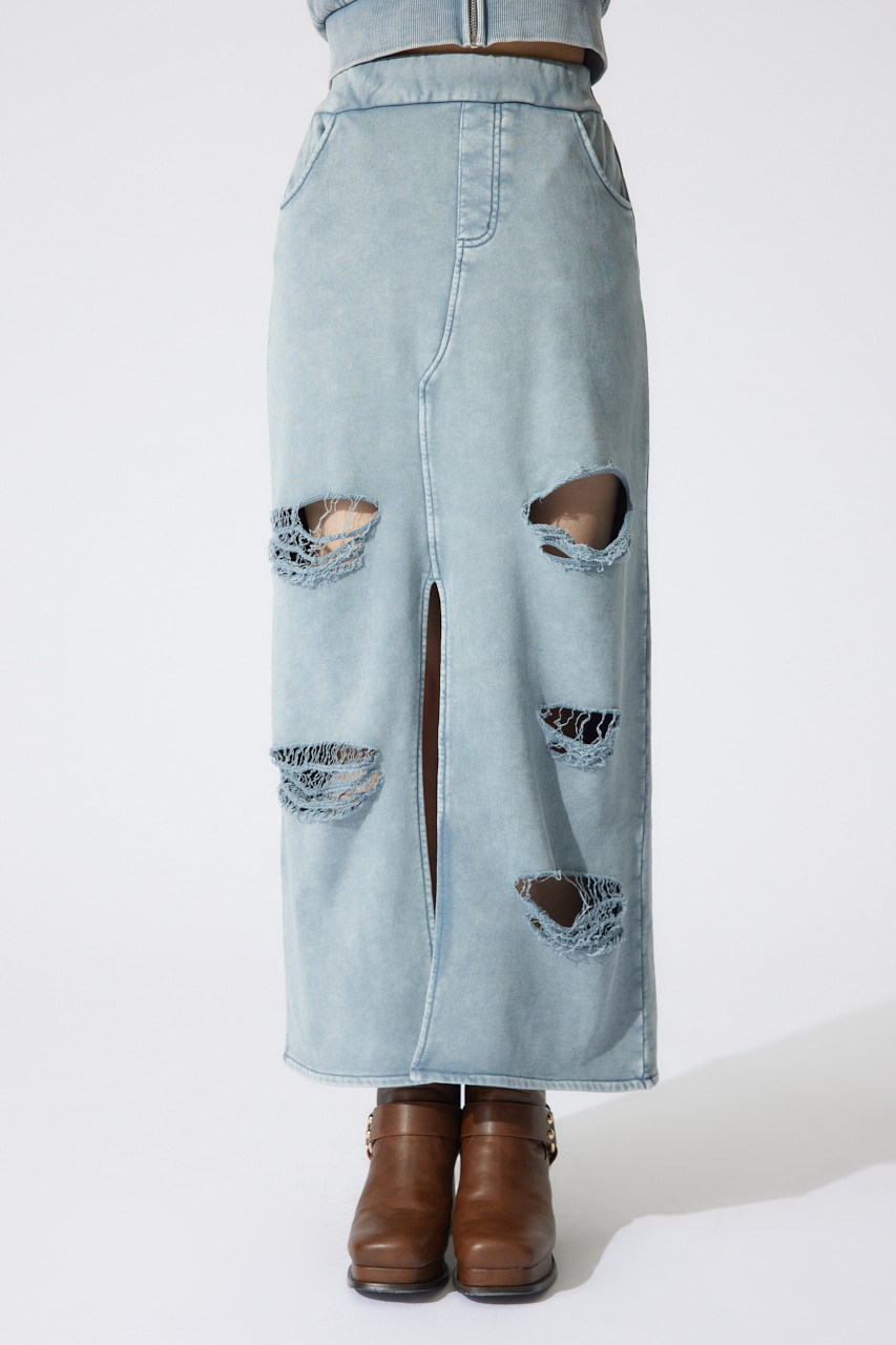 クラッシュスウェットジャストウエストスカート BLU S