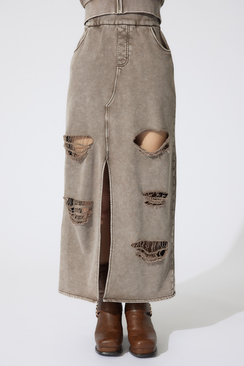 クラッシュスウェットジャストウエストスカート BRN M