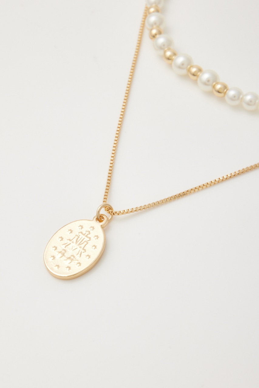 2レーンコインフェイクパールネックレス GLD FREE