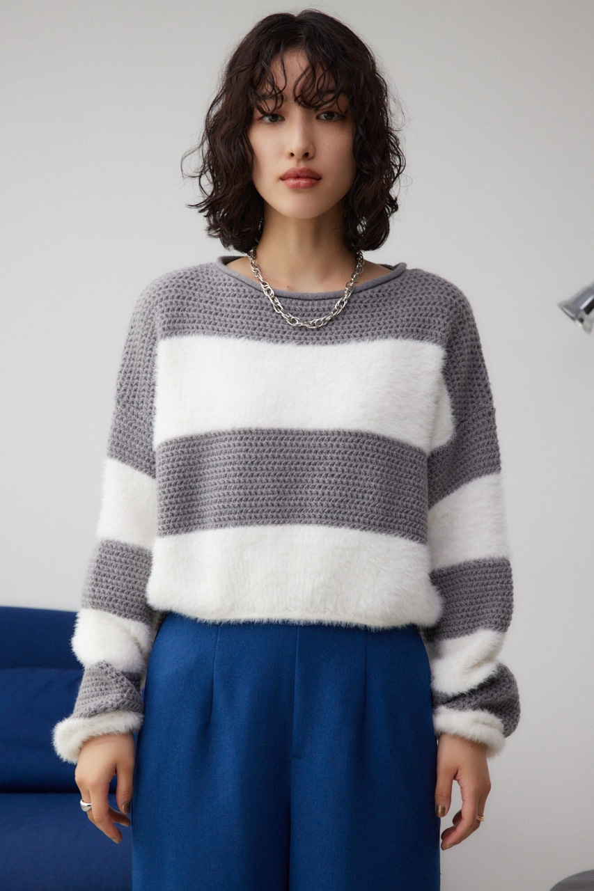 シャギーボーダープルオーバー L/GRY FREE