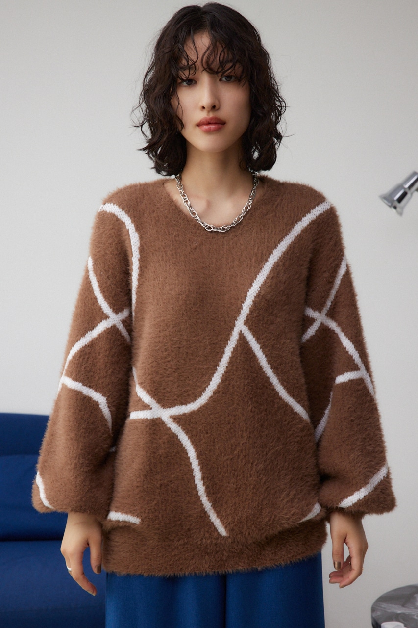 ニュアンスライン柄ニット BRN FREE