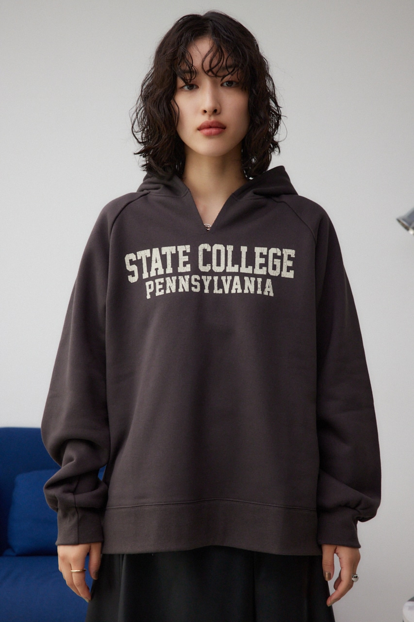 カレッジプリントスウェットパーカー C.GRY FREE