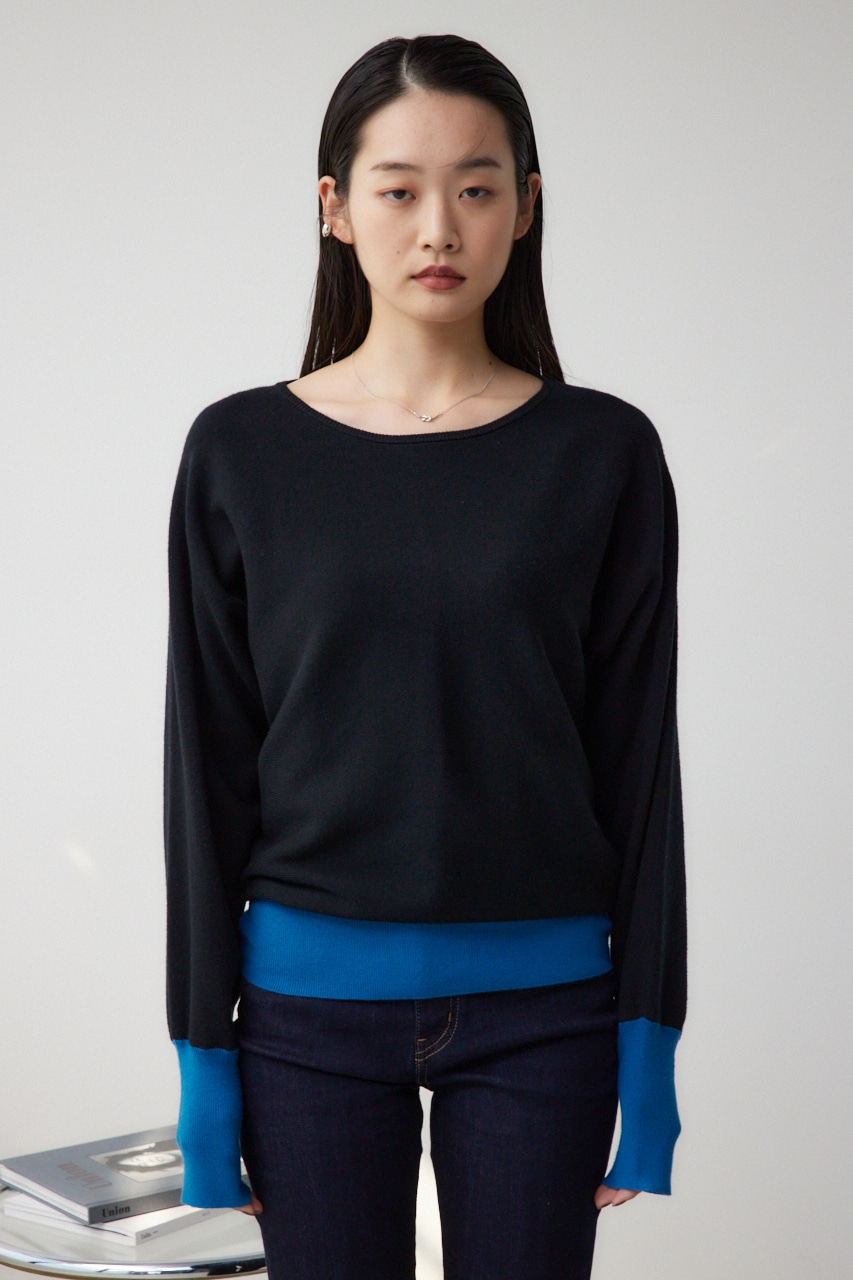 バイカラードルマンニットプルオーバー BLK FREE