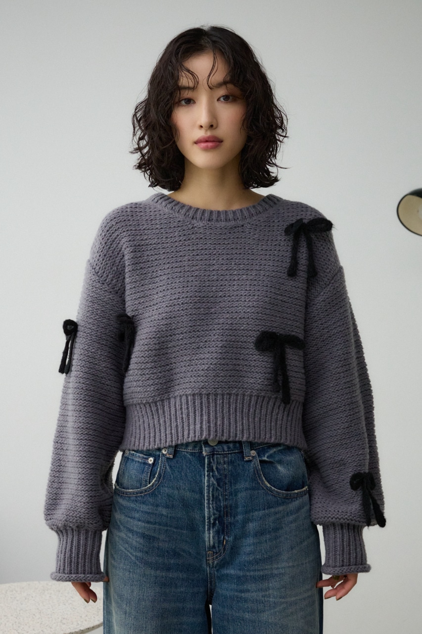 リボンモチーフニット GRY FREE