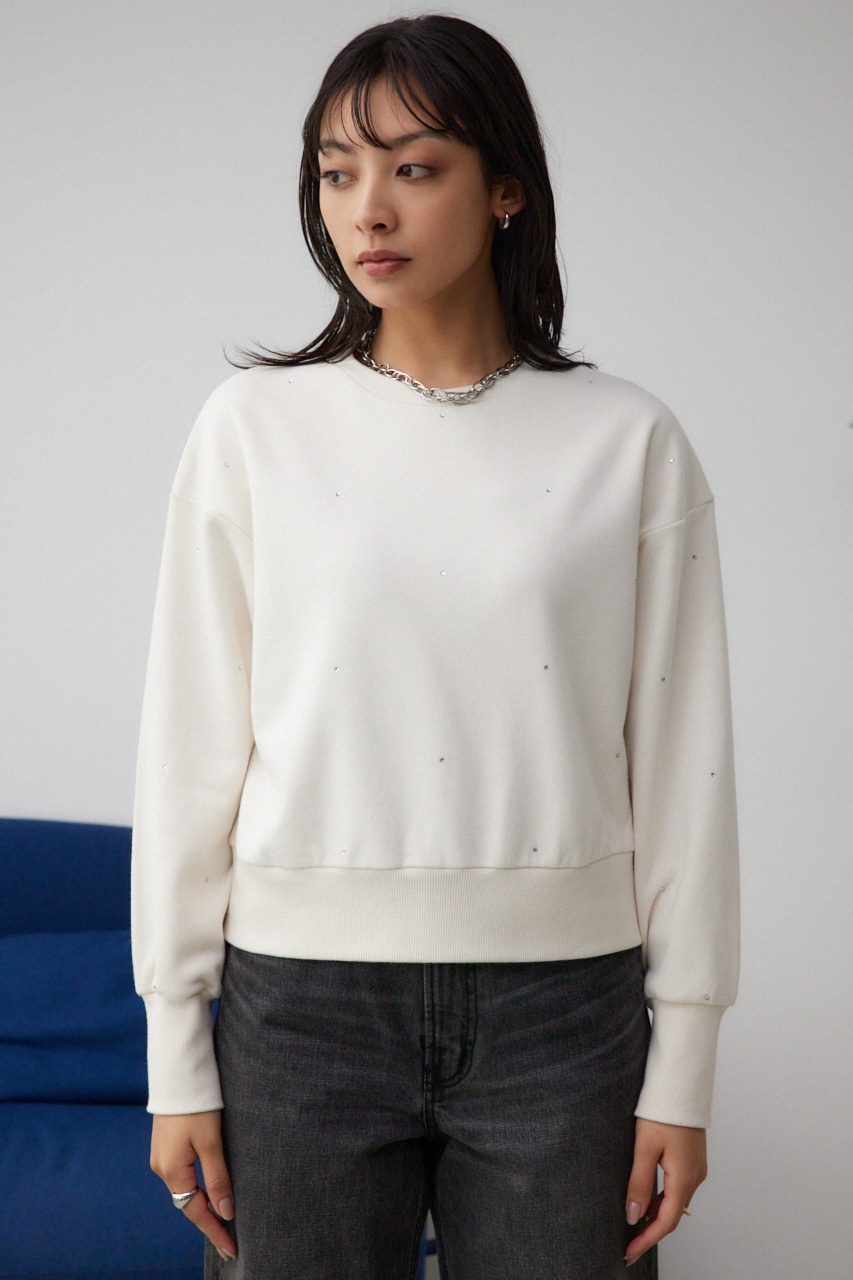 ラインストーンウラケトップス O/WHT FREE