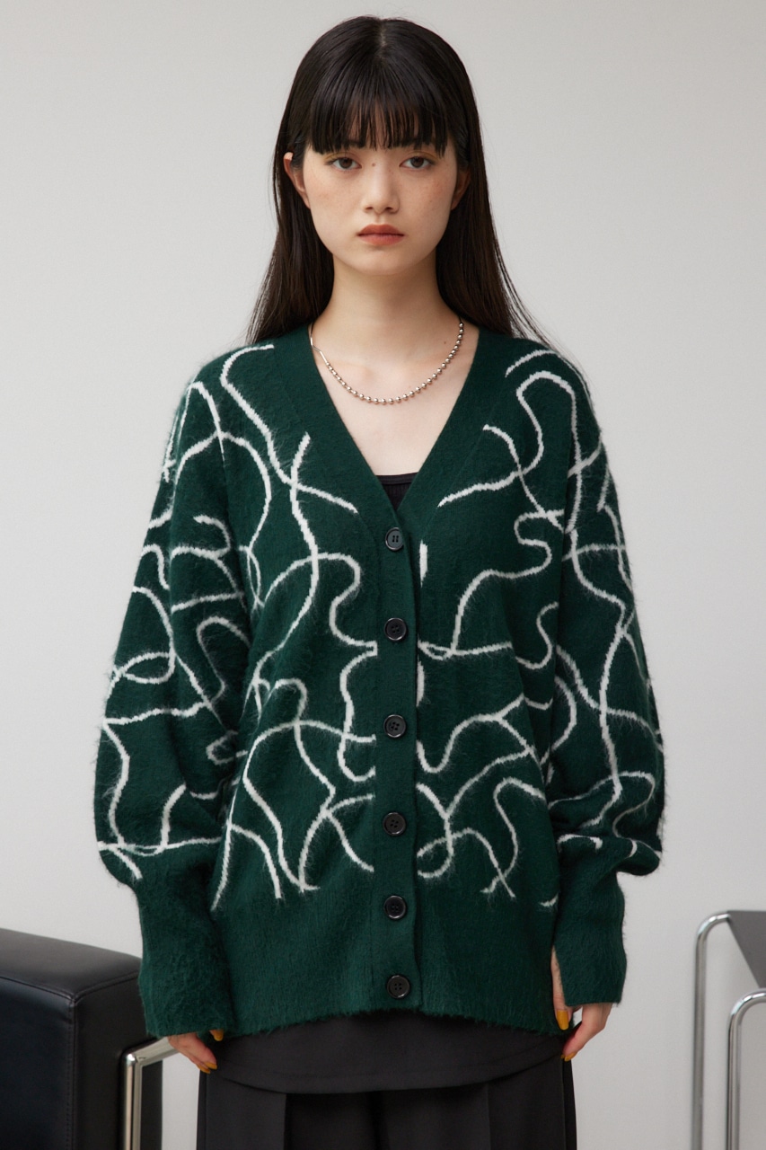 ライン柄ニットカーディガン 柄GRN FREE