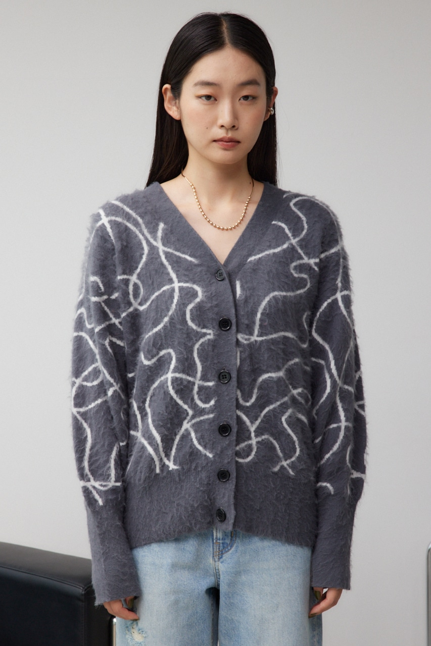 ライン柄ニットカーディガン 柄GRY FREE