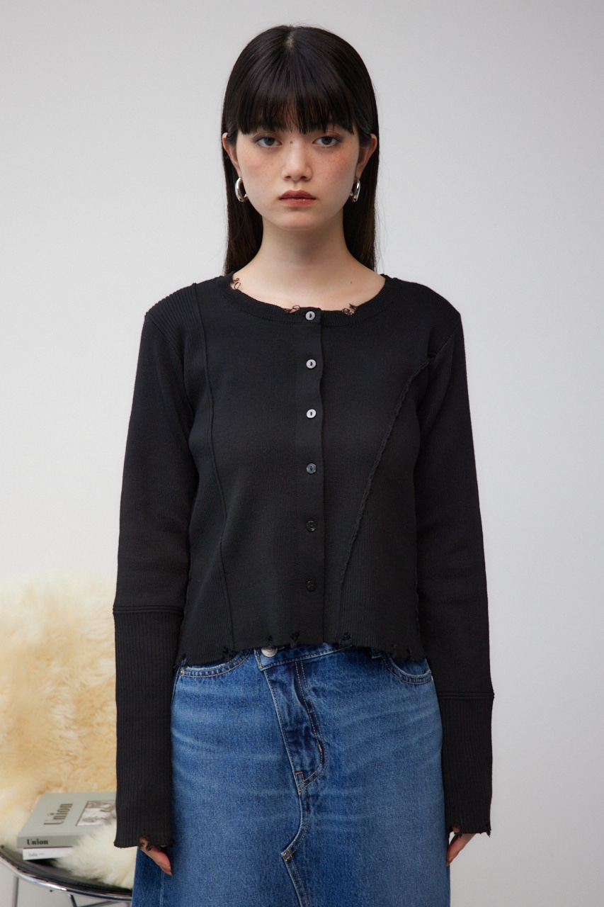 ダメージスイッチングカーディガン BLK FREE