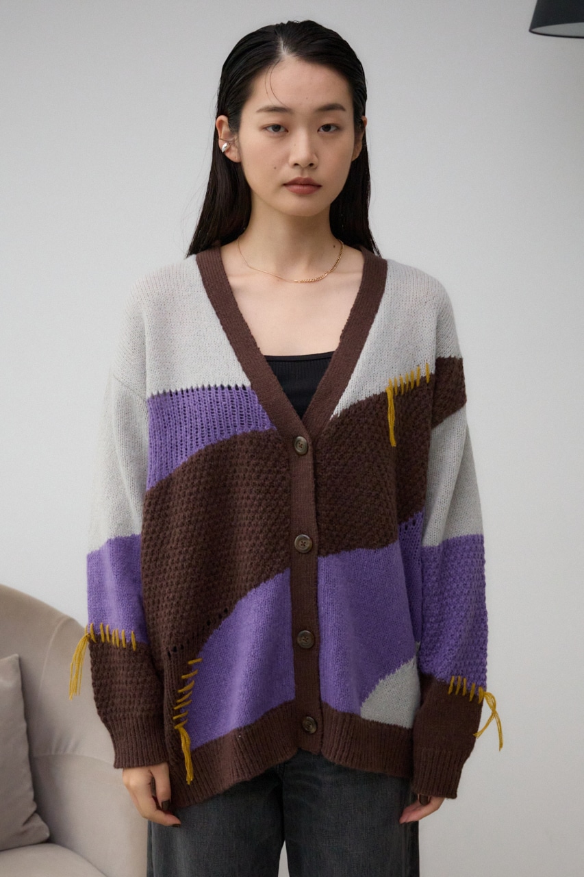 マルチカラールーズカーディガン 柄PUR FREE