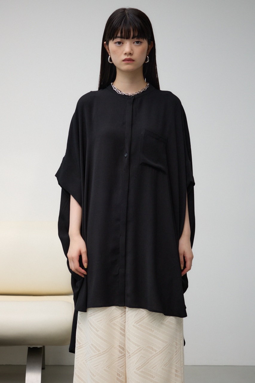 ポンチョ型楊柳シャツ BLK FREE
