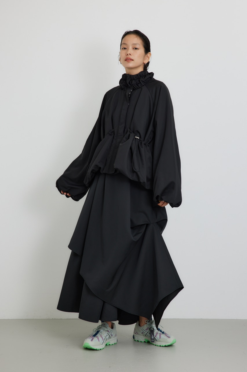 【PLUS】タックギャザーフレアスカート BLK S