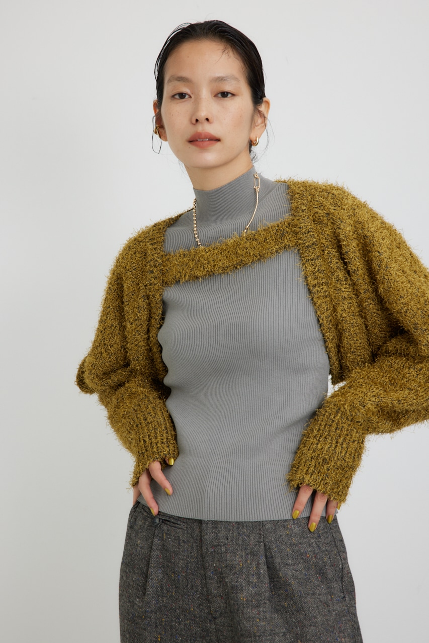 【PLUS】ショートボレロレイヤードセットニット D/YEL FREE