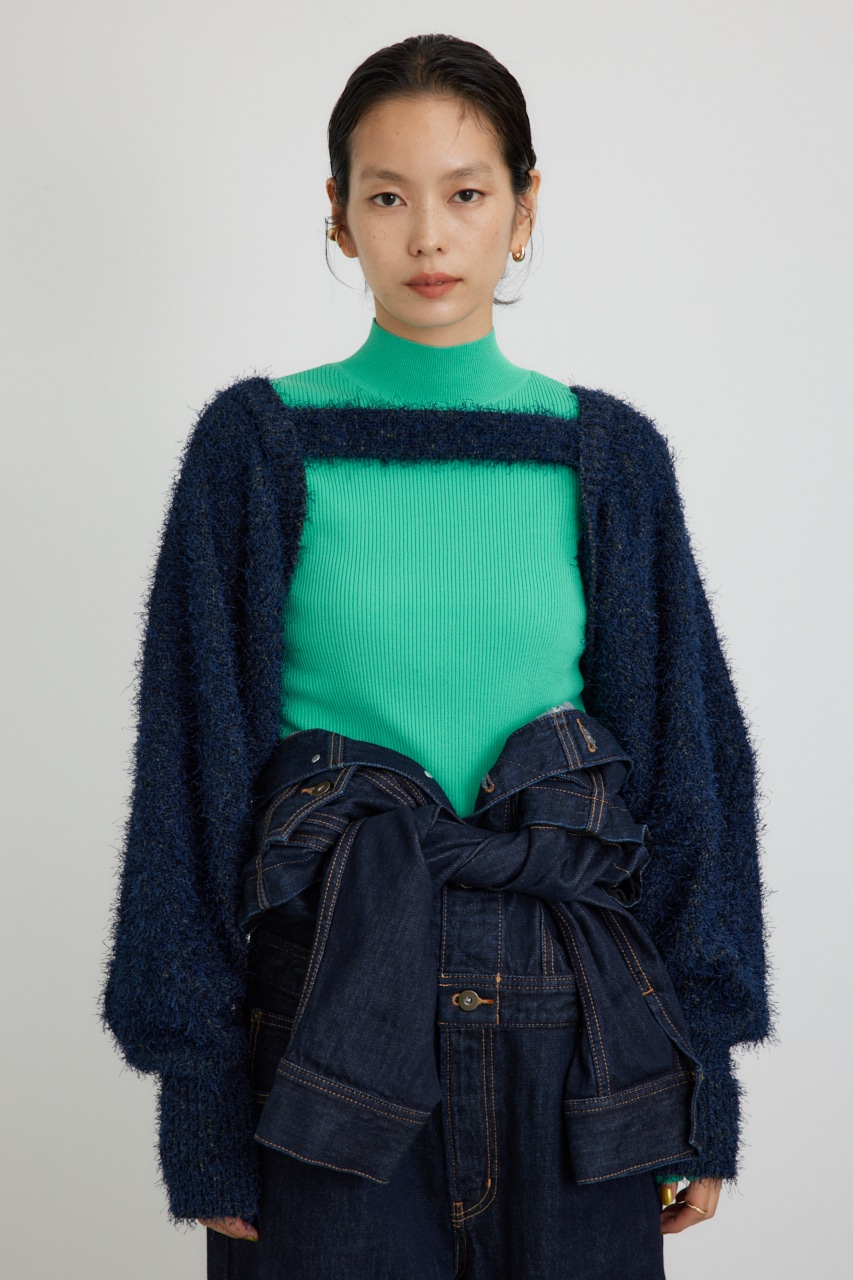 【PLUS】ショートボレロレイヤードセットニット NVY FREE