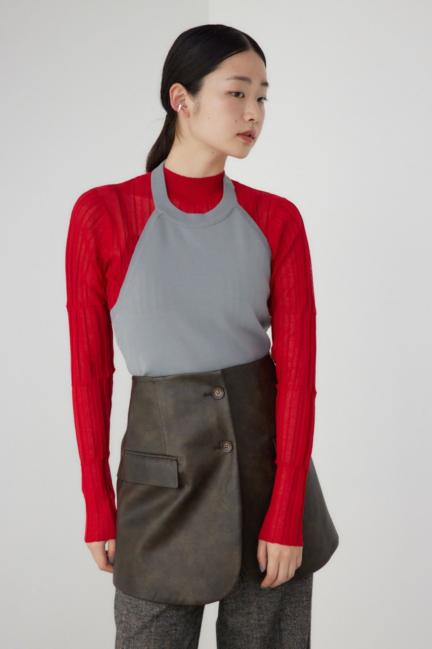 【PLUS】ホルターネックレイヤードセットニット RED FREE