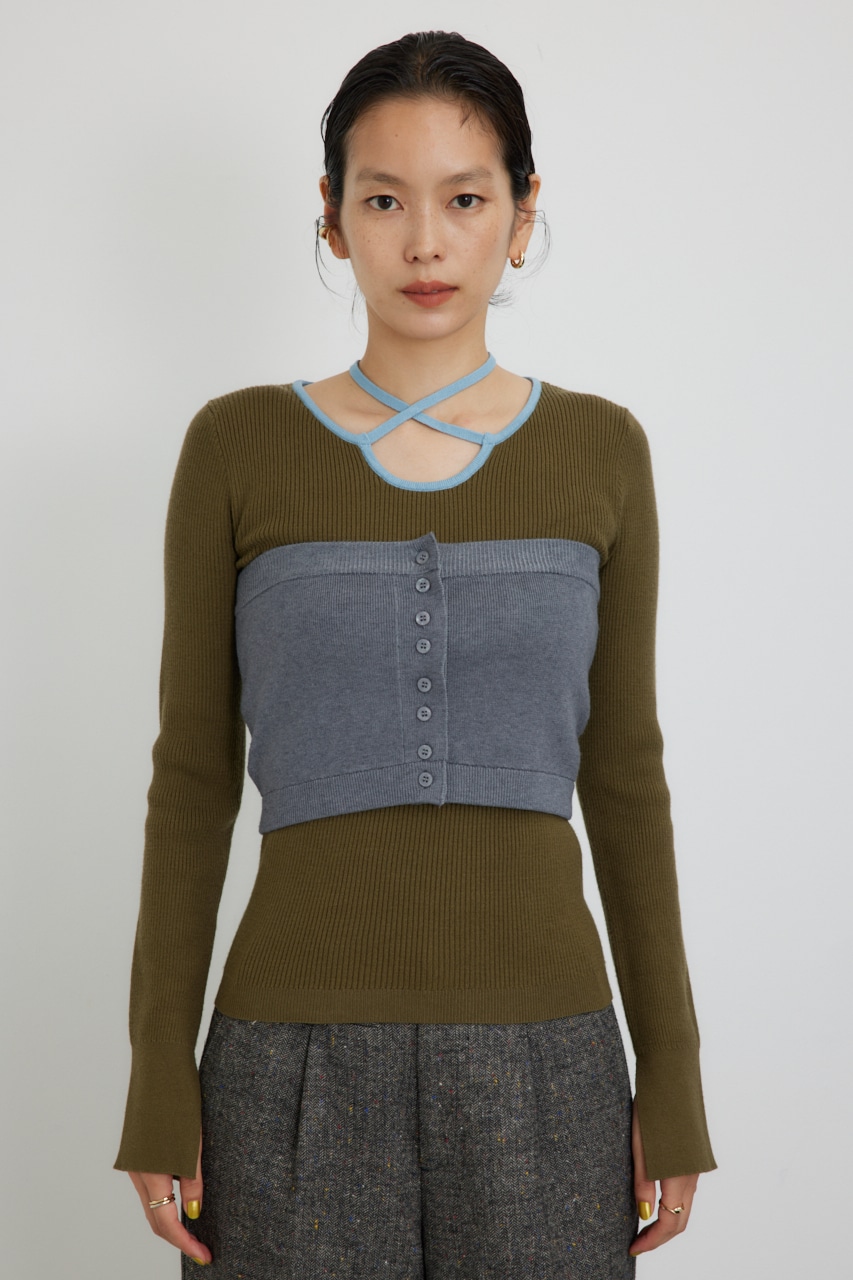 【PLUS】ベストレイヤードホルターネックニット KHA FREE