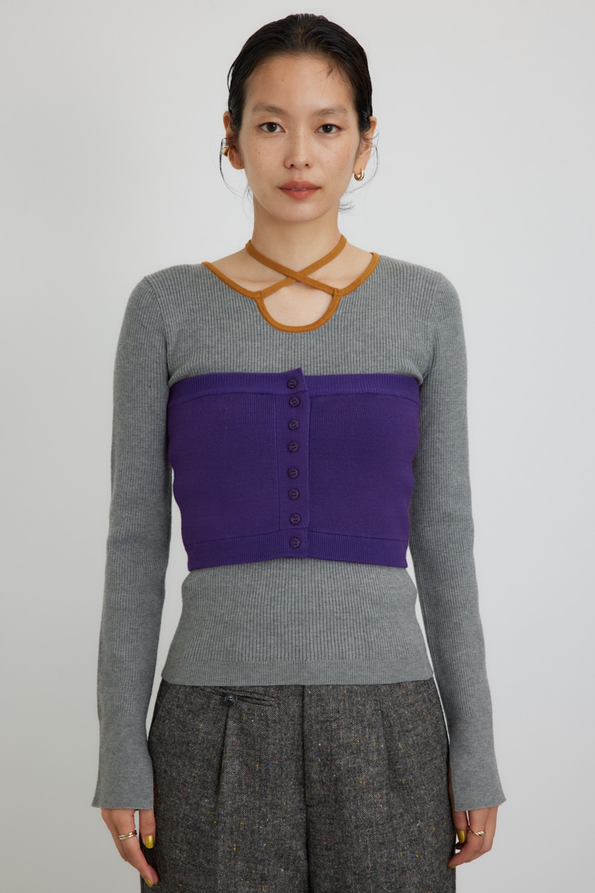 【PLUS】ベストレイヤードホルターネックニット T.GRY FREE