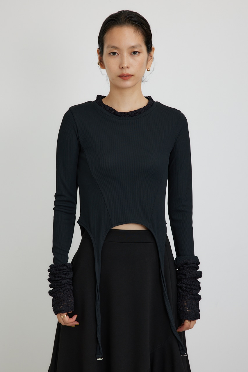 【PLUS】レースドッキングストラップトップス BLK FREE