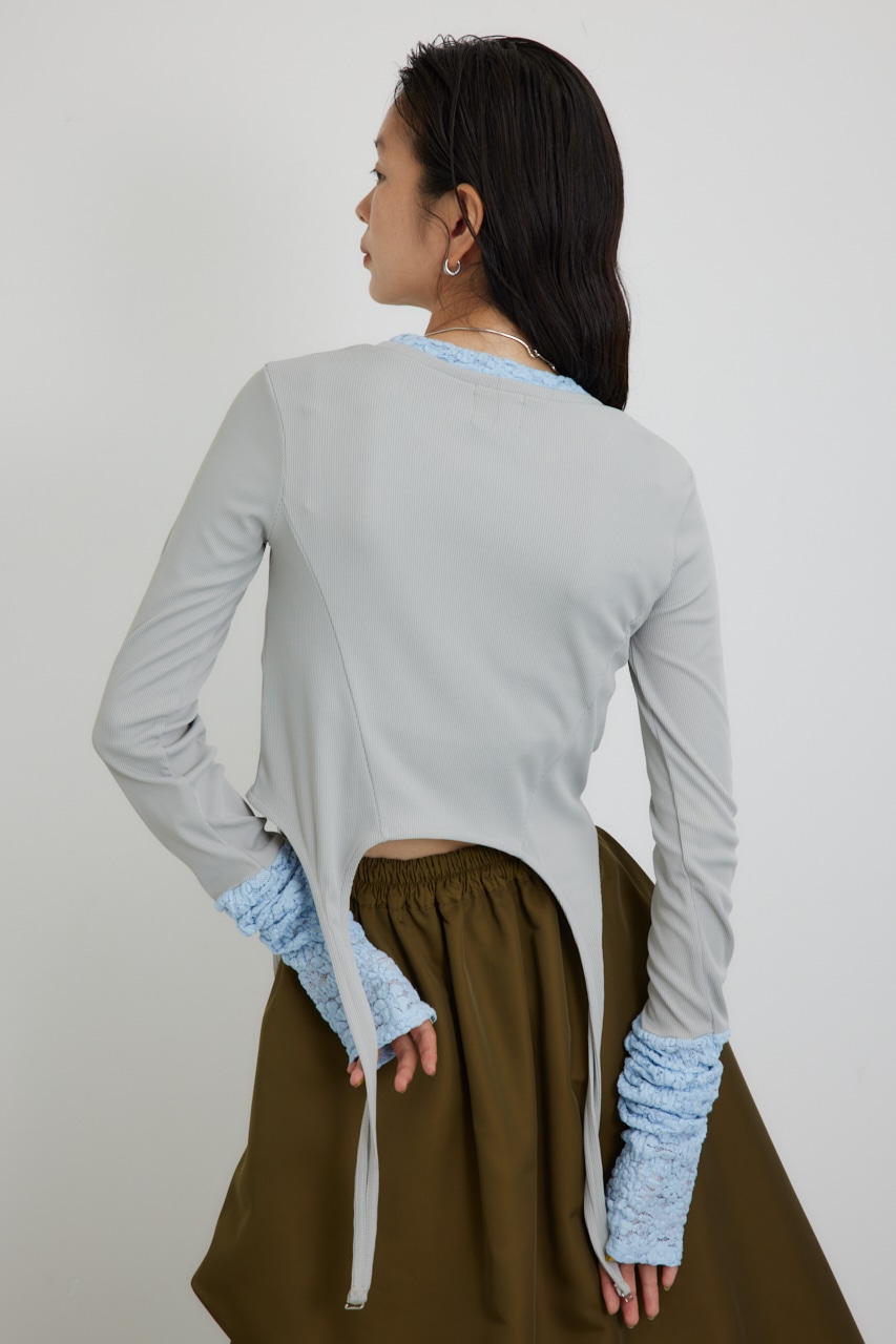 【PLUS】レースドッキングストラップトップス GRY FREE