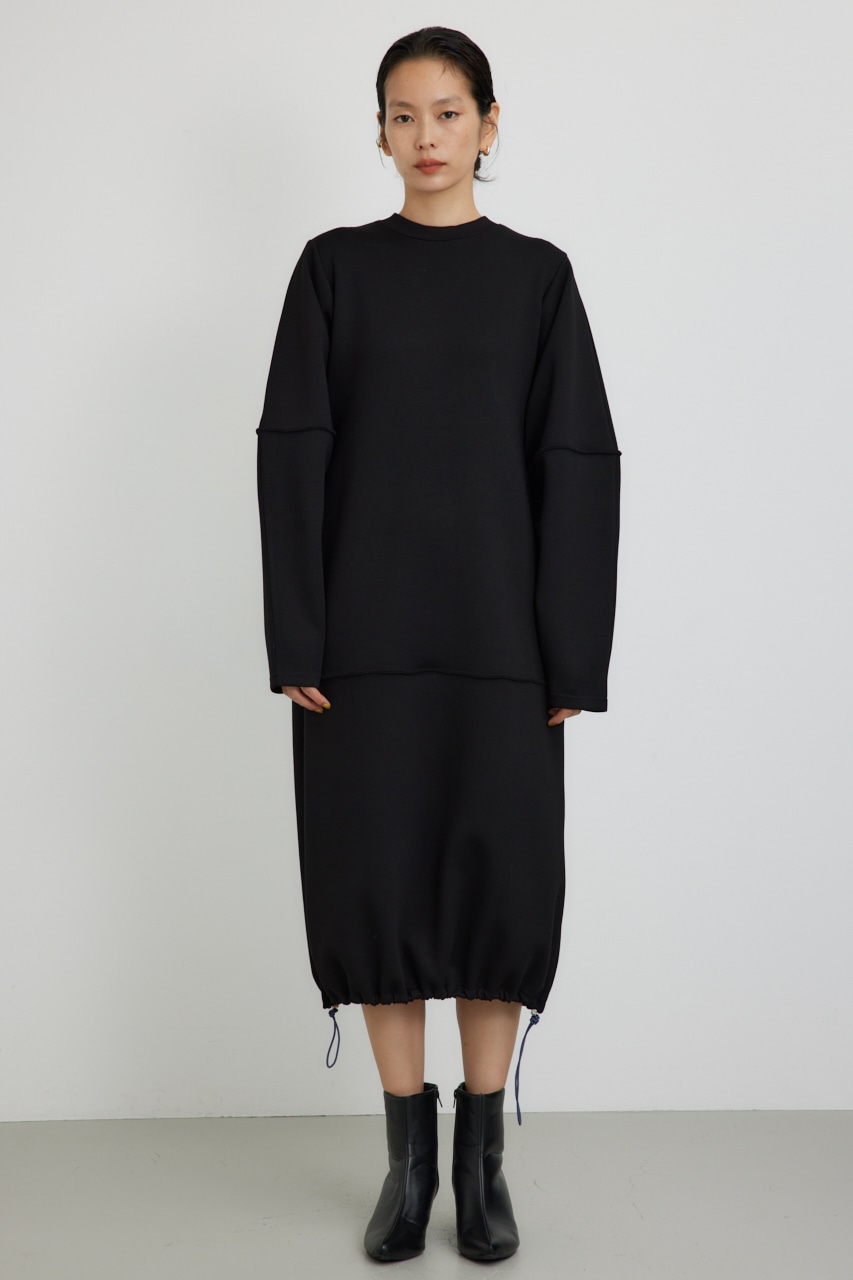 【PLUS】サイドタックコクーンワンピース BLK M