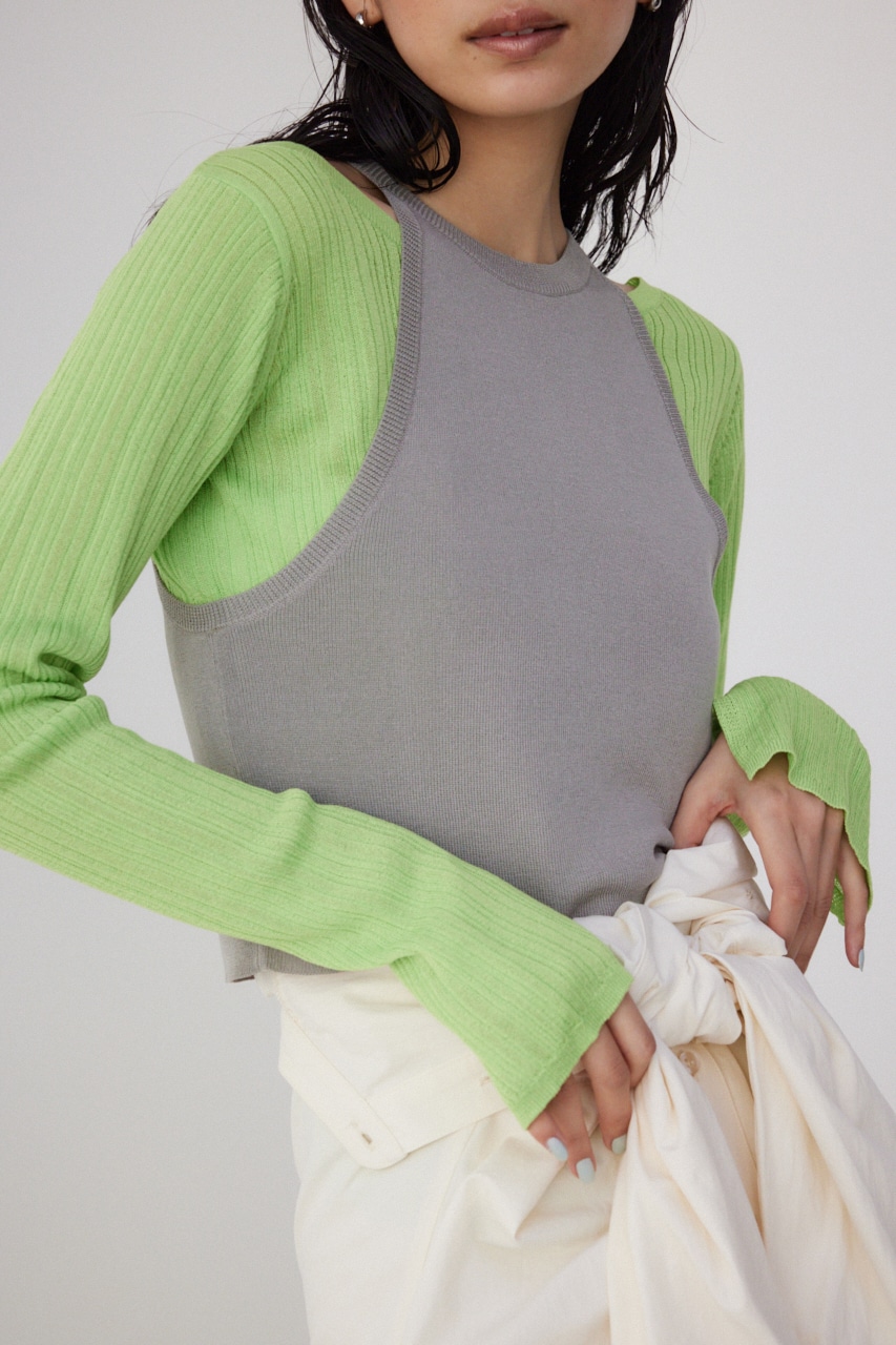 【PLUS】シアーレイヤードニットトップス LIME FREE