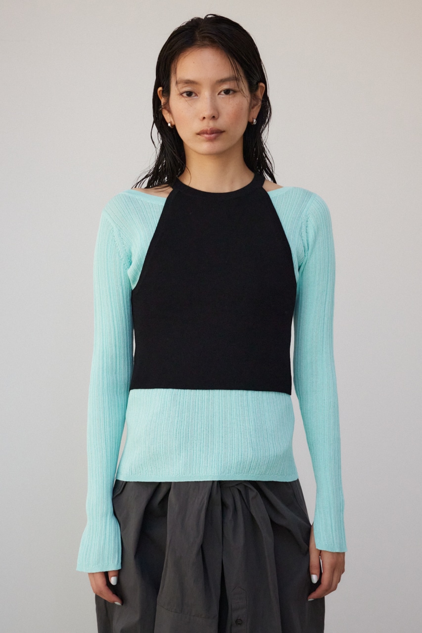 【PLUS】シアーレイヤードニットトップス MINT FREE