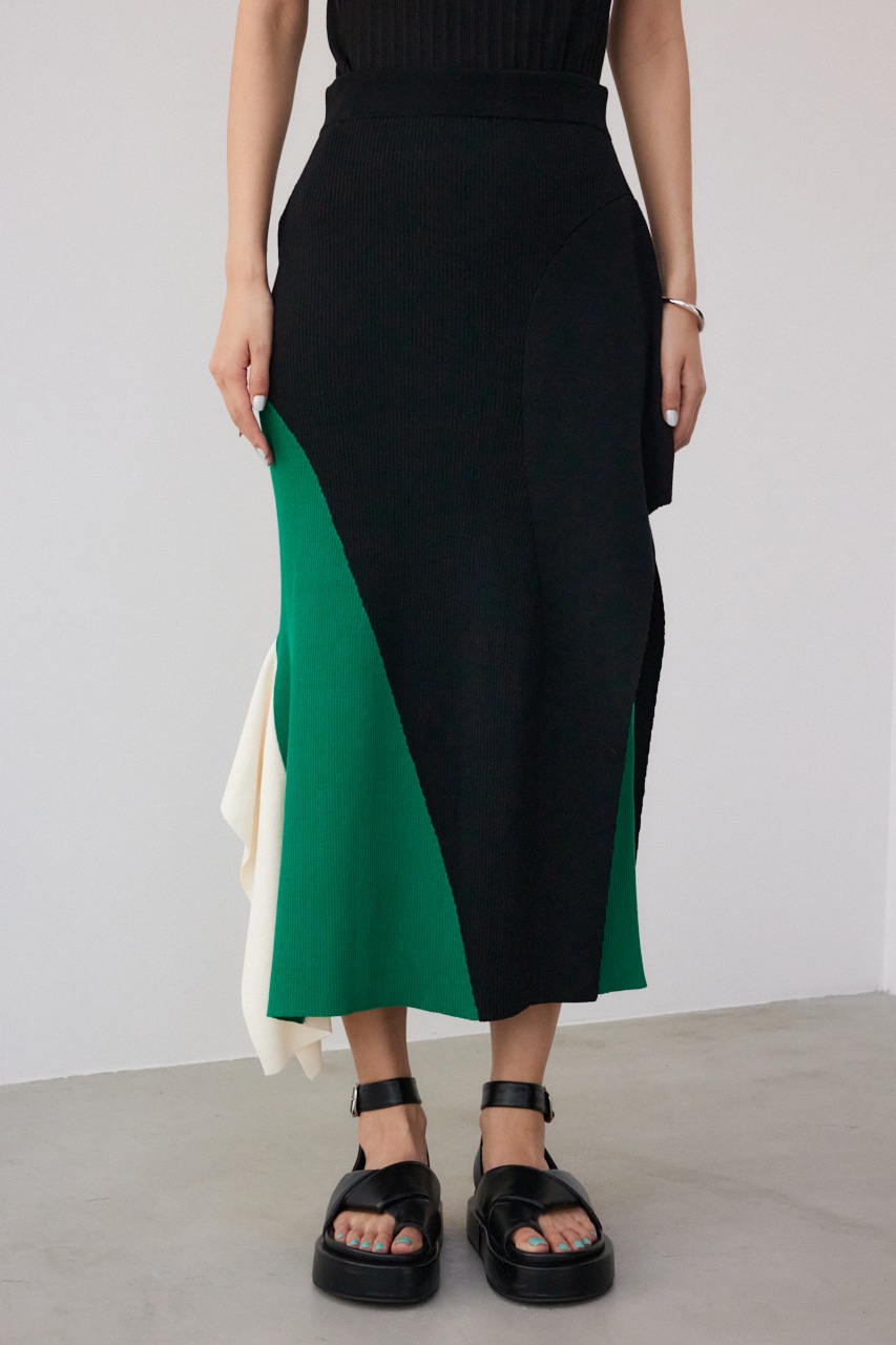 【PLUS】タックドレープニットスカート 柄GRN S