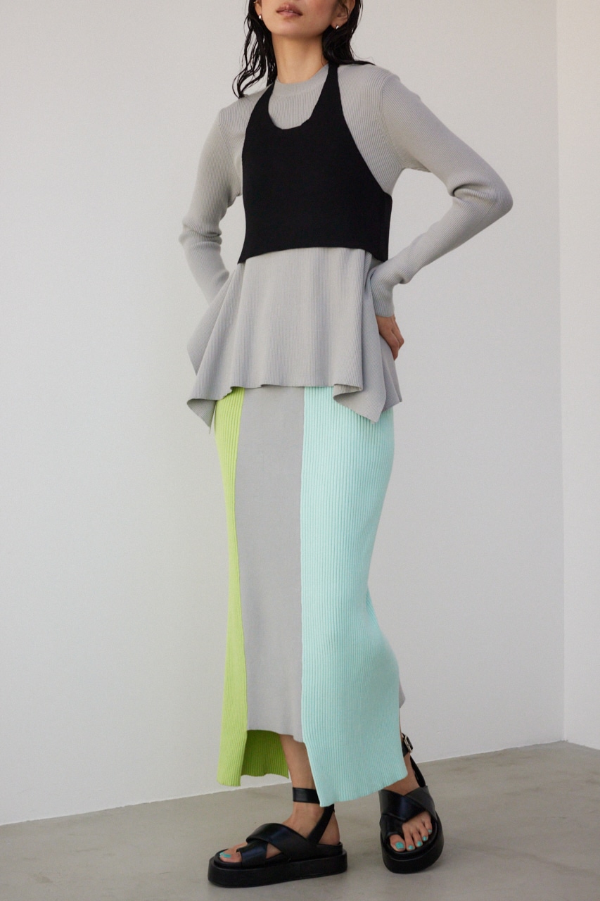 【PLUS】ベストレイヤードドレープワンピ GRY M